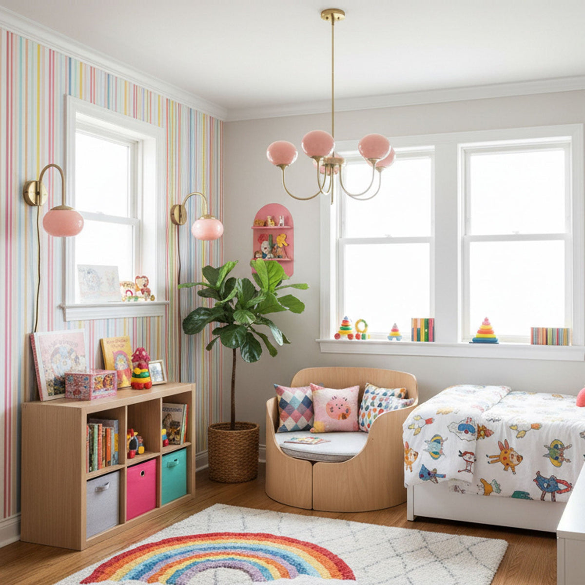 Chandelier Moktan Sabai Marshmallow glass bubble chandelier with pink shades in a kids room on Tampa Home & Garden Store