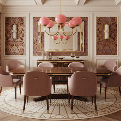 Marshmallow modern glass bubble chandelier with hand-sprayed pink shades and brass arms Moktan Sabai on Tampa Home & Garden Store