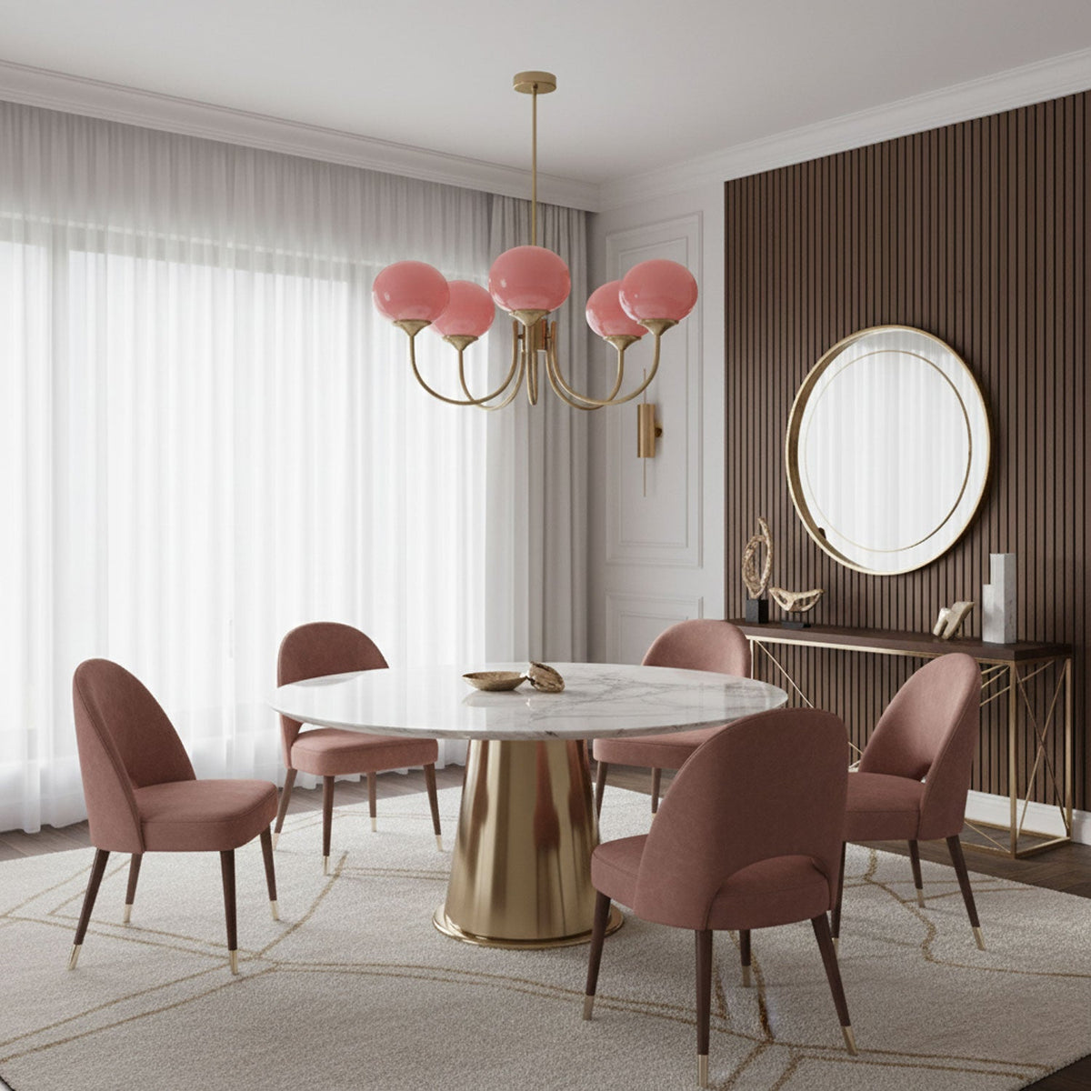 Chandelier Marshmallow Moktan Sabai glass bubble chandelier with pink shades brass frame on Tampa Home & Garden Store