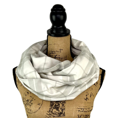Marshmallow White and Soft Grey 100% Organic Cotton Plaid Infinity and Blanket Scarves - Tampa Home & Garden Store