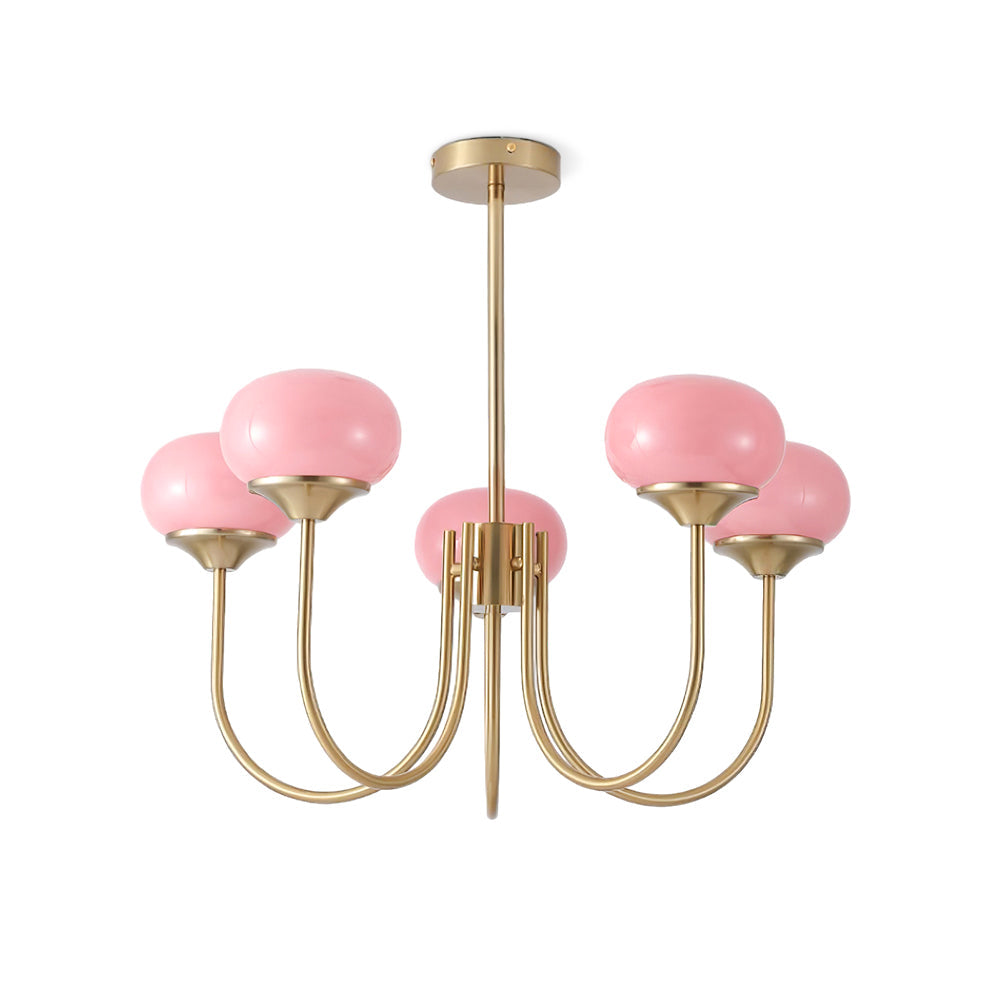 Chandelier Moktan Sabai Marshmallow glass bubble shades in pink with gold finish multi-arm on Tampa Home & Garden Store