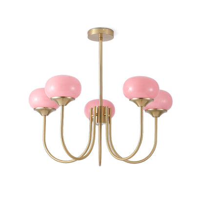 Chandelier Moktan Sabai Marshmallow glass bubble shades in pink with gold finish multi-arm on Tampa Home & Garden Store