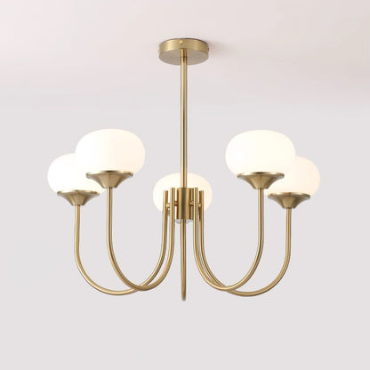 Chandelier Moktan Sabai brass multi-arm with frosted glass globe shades on Tampa Home & Garden Store