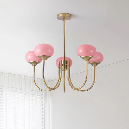 Marshmallow Chandelier gold brass frame with pink hand-sprayed glass bubbles on Tampa Home & Garden Store