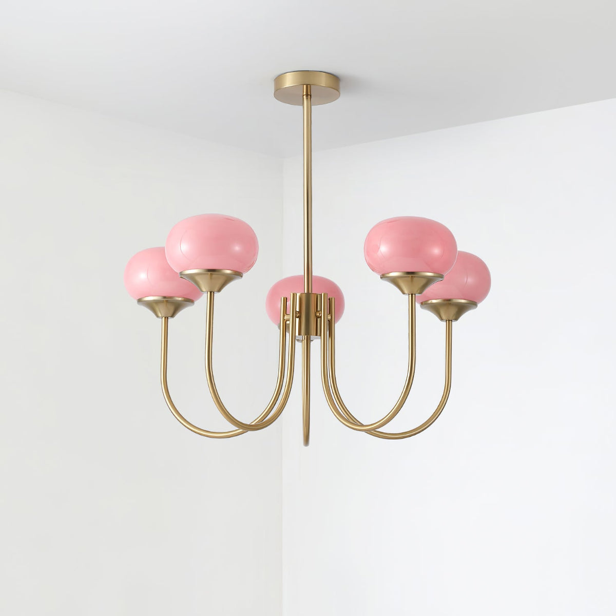 Marshmallow glass bubble chandelier with pink shades by Moktan Sabai on Tampa Home & Garden Store