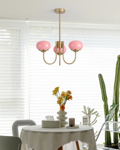 Modern Glass Bubble Chandelier and Pink Shades
