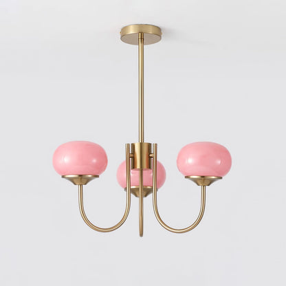 Chandelier Marshmallow modern glass bubble with hand-sprayed pink shades brass finish on Tampa Home & Garden Store