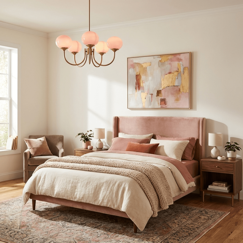 Marshmallow modern glass bubble chandelier with hand-sprayed pink shades by Moktan Sabai on Tampa Home & Garden Store