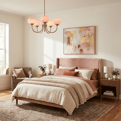 Marshmallow modern glass bubble chandelier with hand-sprayed pink shades by Moktan Sabai on Tampa Home & Garden Store