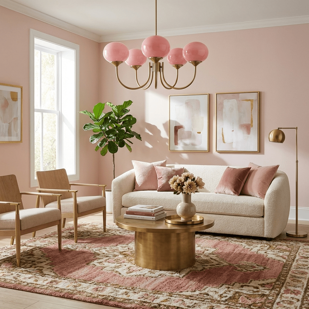 Chandelier Marshmallow modern glass bubble with hand-sprayed pink shades by Moktan Sabai on Tampa Home & Garden Store