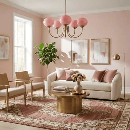 Chandelier Marshmallow modern glass bubble with hand-sprayed pink shades by Moktan Sabai on Tampa Home & Garden Store