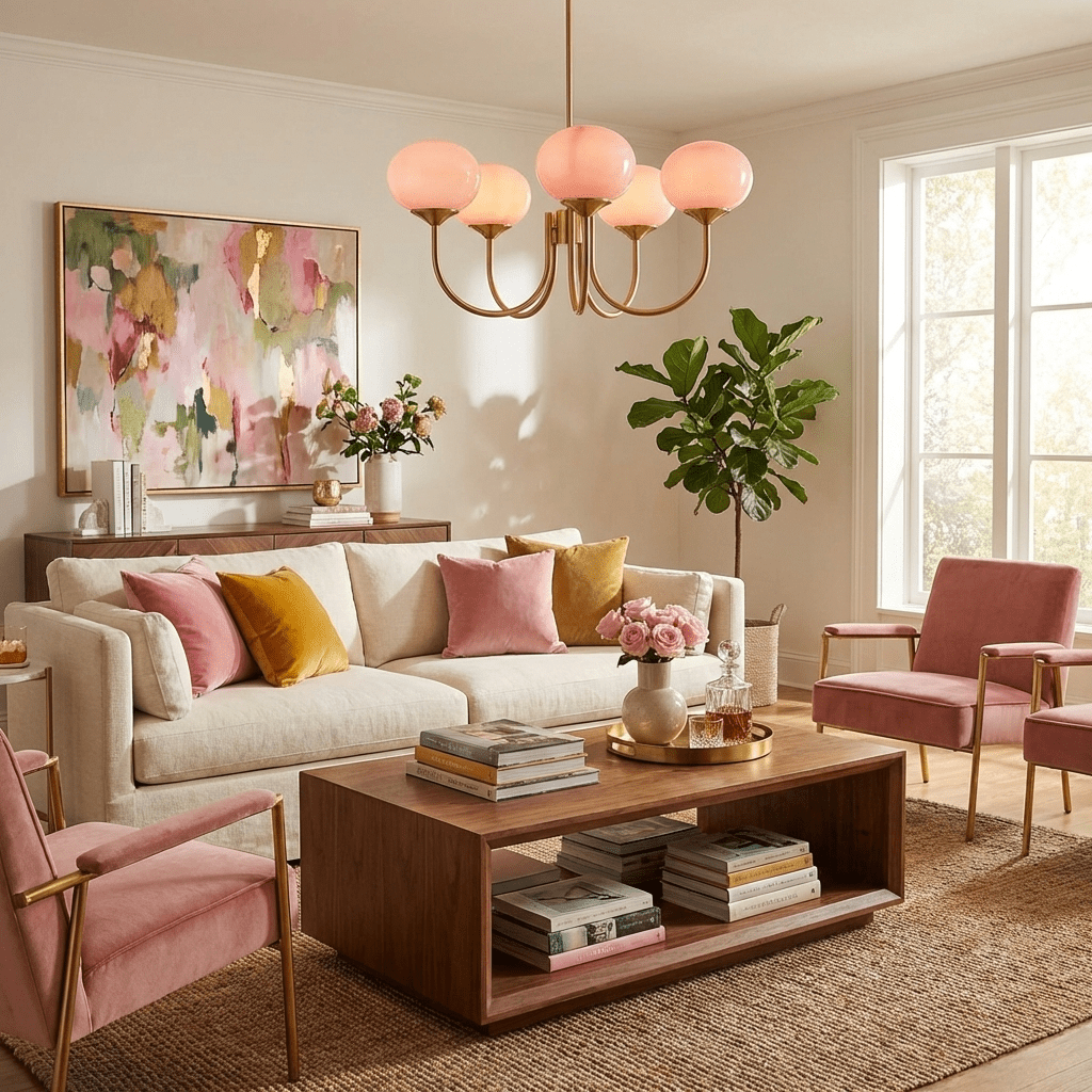 Chandelier Moktan Sabai Marshmallow glass bubble chandelier with pink shades brass arms on Tampa Home & Garden Store