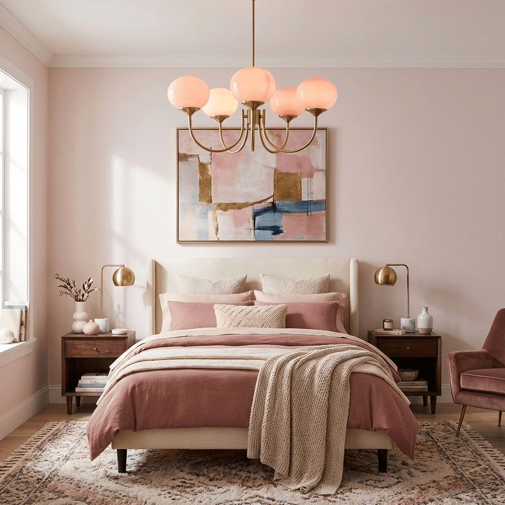 Marshmallow modern glass bubble chandelier with hand-sprayed pink shades by Moktan Sabai on Tampa Home & Garden Store