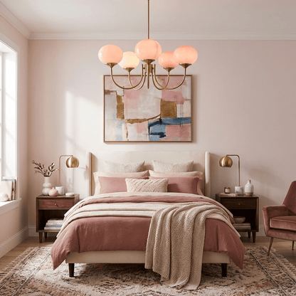 Marshmallow modern glass bubble chandelier with hand-sprayed pink shades by Moktan Sabai on Tampa Home & Garden Store
