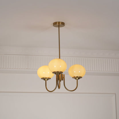 Marshmallow bubble chandelier Moktan Sabai pink shades brass finish 5-arm on Tampa Home & Garden Store