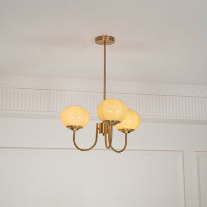 Marshmallow modern glass bubble chandelier, brass finish with pink hand-sprayed glass globes on Tampa Home & Garden Store