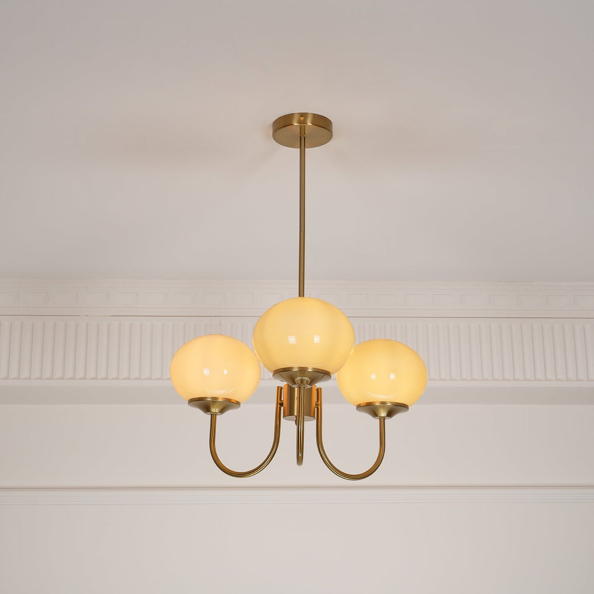 Marshmallow chandelier with hand-sprayed pink glass bubbles and brass frame by Moktan Sabai on Tampa Home & Garden Store