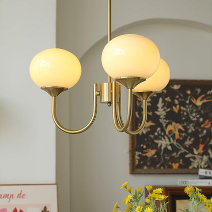Marshmallow glass bubble chandelier with pink shades, brass finish (3-arm) Moktan Sabai on Tampa Home & Garden Store