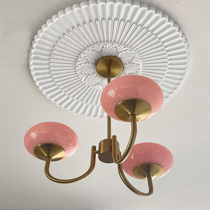 Chandelier Moktan Sabai Marshmallow three pink glass shades with brass arms on Tampa Home & Garden Store
