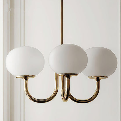 Chandelier Marshmallow modern glass bubble with 3 white globes and brass arms Moktan Sabai on Tampa Home & Garden Store