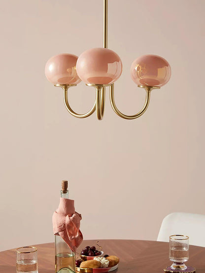 Chandelier Moktan Sabai Marshmallow modern glass bubble with hand-sprayed pink shades, 3 globes on Tampa Home & Garden Store