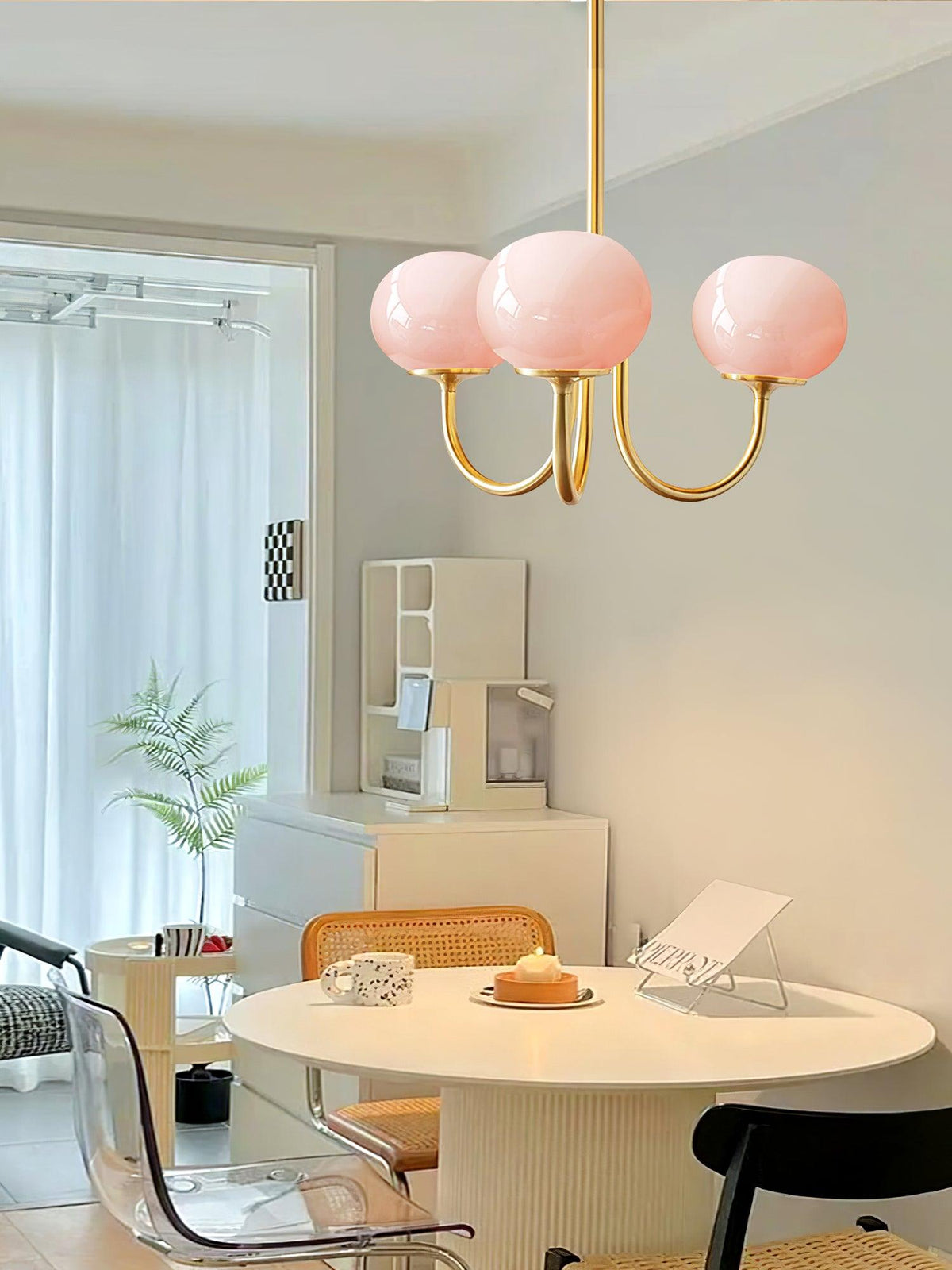 Marshmallow Chandelier pink glass bubbles and brass arms Moktan Sabai on Tampa Home & Garden Store