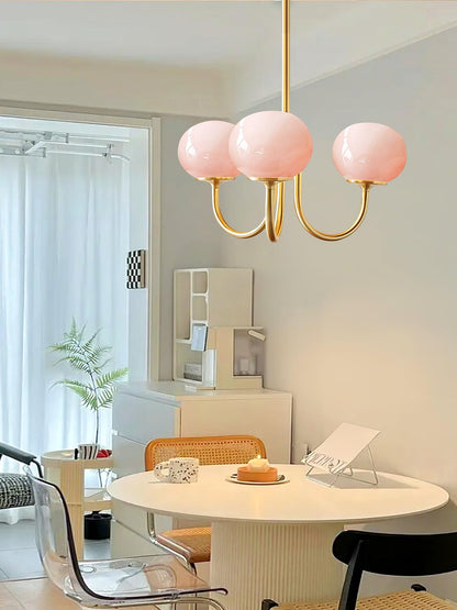 Marshmallow Chandelier pink glass bubbles and brass arms Moktan Sabai on Tampa Home & Garden Store