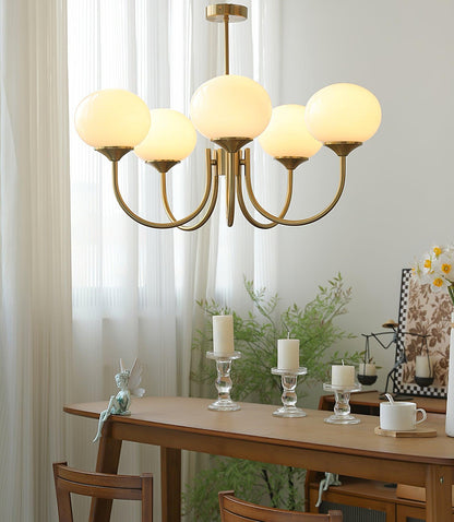 Marshmallow chandelier with hand-sprayed pink glass bubbles, brass arms, 5 globes Moktan Sabai on Tampa Home & Garden Store