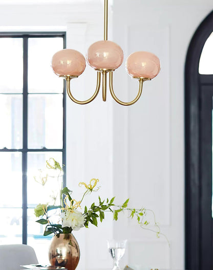 Chandelier Moktan Sabai Marshmallow bubble glass with pink hand-sprayed shades, brass arms on Tampa Home & Garden Store