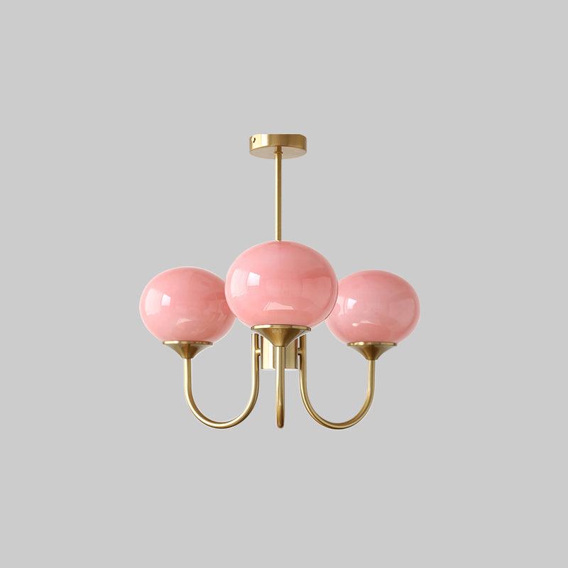 Chandelier Marshmallow pink hand-sprayed glass bubbles with brass arms by Moktan Sabai on Tampa Home & Garden Store