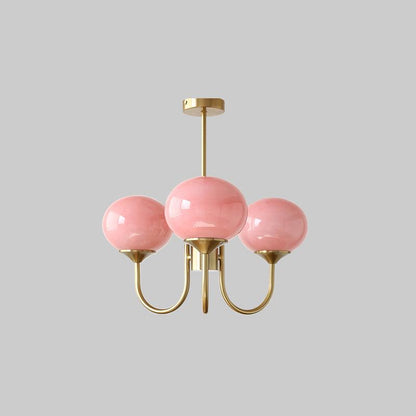 Chandelier Marshmallow pink hand-sprayed glass bubbles with brass arms by Moktan Sabai on Tampa Home & Garden Store