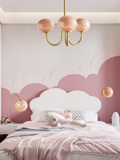 Chandelier Moktan Sabai Marshmallow glass bubble with hand-sprayed pink shades, 3-globe on Tampa Home & Garden Store