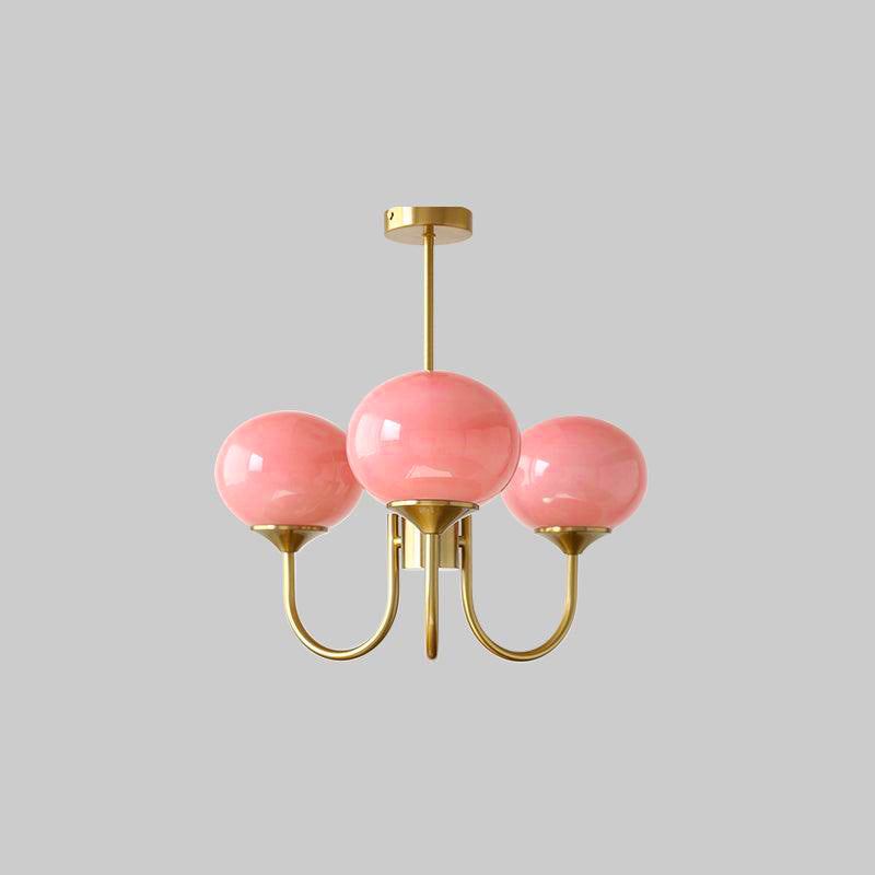 Chandelier Moktan Sabai Marshmallow with 3 hand-sprayed pink glass bubbles, brass finish on Tampa Home & Garden Store