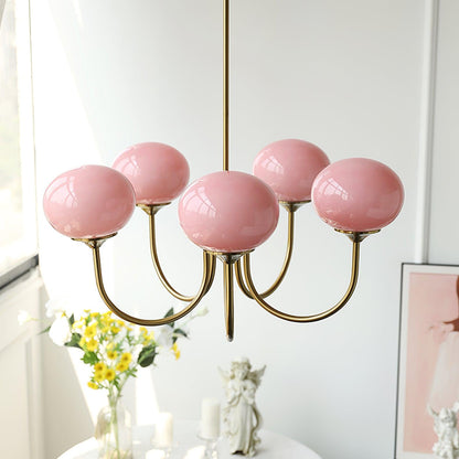 Marshmallow chandelier with hand-sprayed pink glass bubble shades by Moktan Sabai on Tampa Home & Garden Store