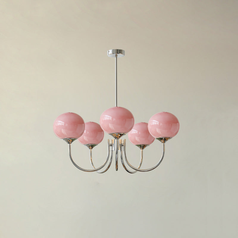 Chandelier pink glass bubble chandelier with pink shades, 5 globes, chrome arms on Tampa Home & Garden Store