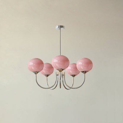 Chandelier pink glass bubble chandelier with pink shades, 5 globes, chrome arms on Tampa Home & Garden Store
