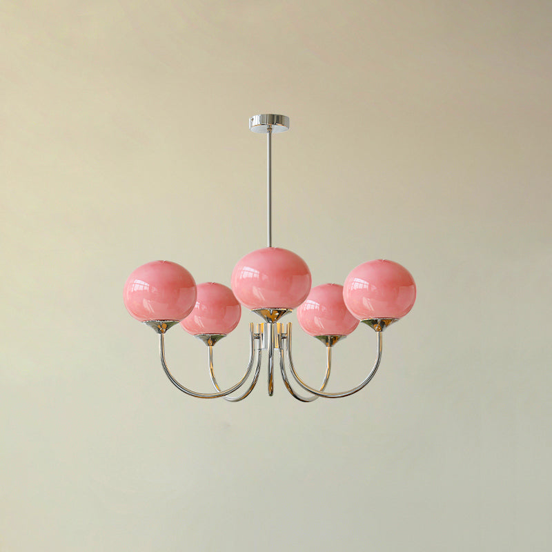 Chandelier Moktan Sabai Marshmallow modern glass bubble pink hand-sprayed shades five globes on Tampa Home & Garden Store