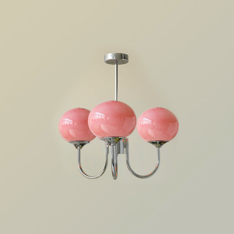 Chandelier Marshmallow Moktan Sabai with pink hand-sprayed glass bubbles and chrome arms on Tampa Home & Garden Store