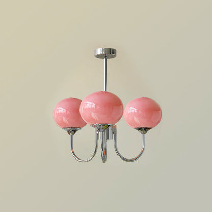 Chandelier Marshmallow Moktan Sabai with pink hand-sprayed glass bubbles and chrome arms on Tampa Home & Garden Store