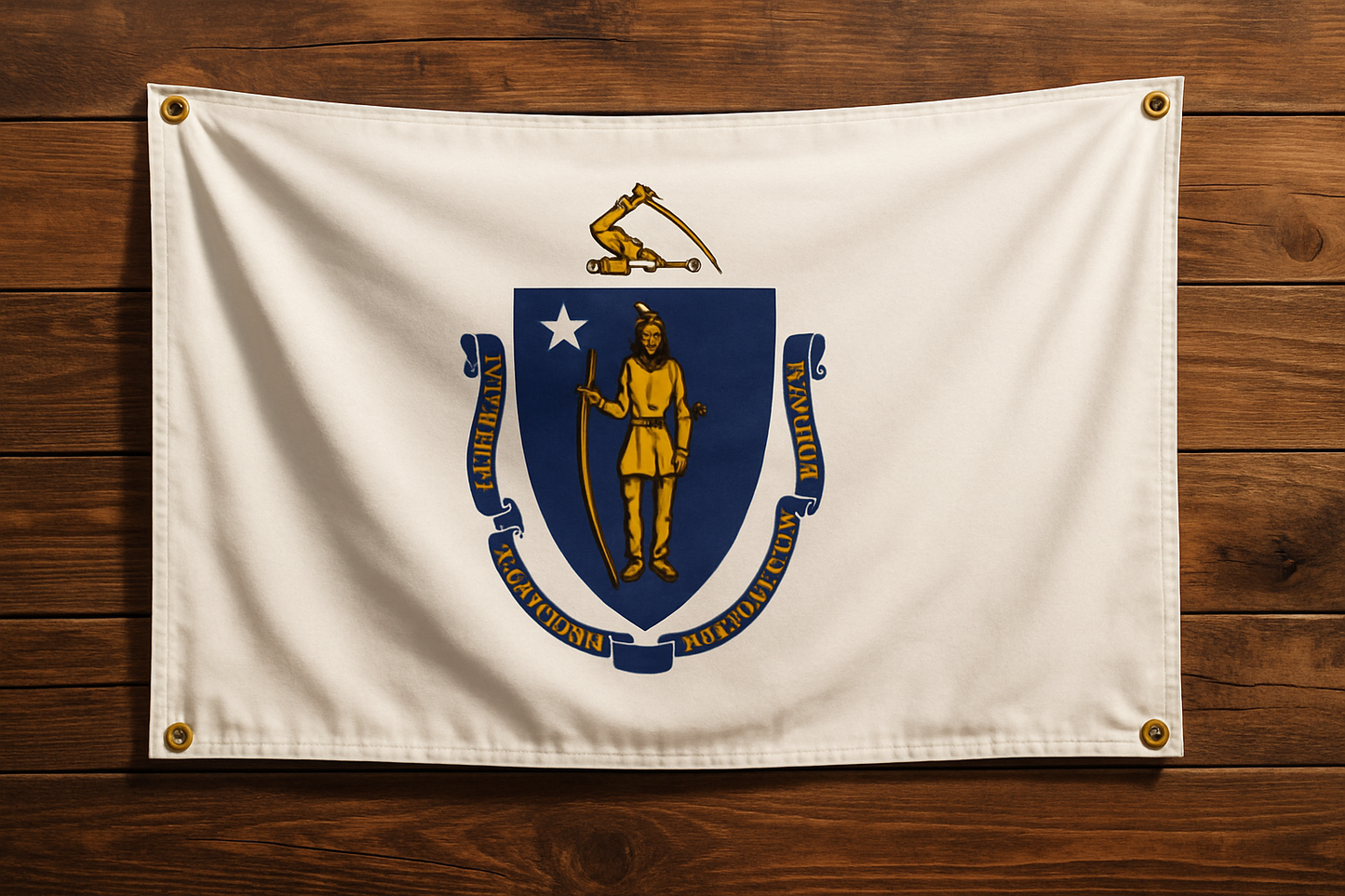 Massachusetts Flag with Grommets Along the Edges for Wall Hanging - Tampa Home & Garden Store