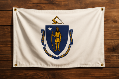 Massachusetts Flag with Grommets Along the Edges for Wall Hanging - Tampa Home & Garden Store