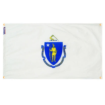 Massachusetts Flag with Grommets Along the Edges for Wall Hanging - Tampa Home & Garden Store