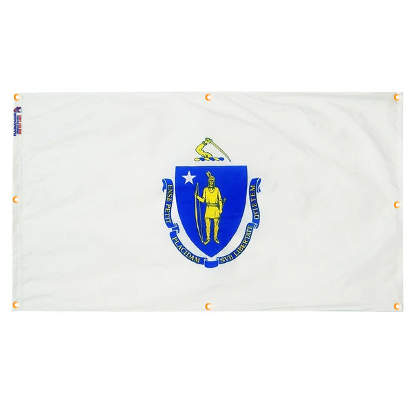 Massachusetts Flag with Grommets Along the Edges for Wall Hanging - Tampa Home & Garden Store