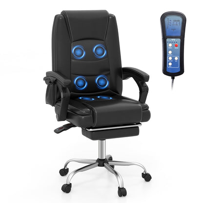 Sillón Ejecutivo Masajeador Ajustable con Reposabrazos y Reposapiés Retráctil - Negro