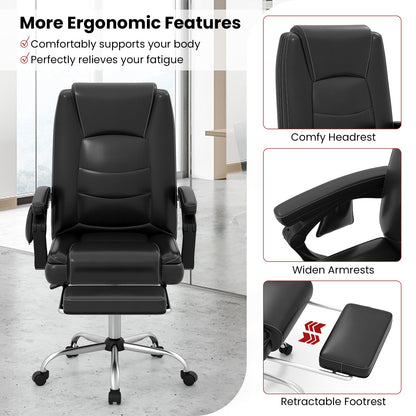 Sillón Ejecutivo Masajeador Ajustable con Reposabrazos y Reposapiés Retráctil - Negro