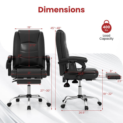 Sillón Ejecutivo Masajeador Ajustable con Reposabrazos y Reposapiés Retráctil - Negro