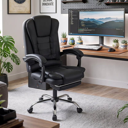 Massage office chair by DirectDeals with footrest and reclining backrest in black leather on Tampa Home & Garden Store