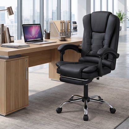 DirectDeals massage office chair with footrest, reclining backrest in black leather on Tampa Home & Garden Store