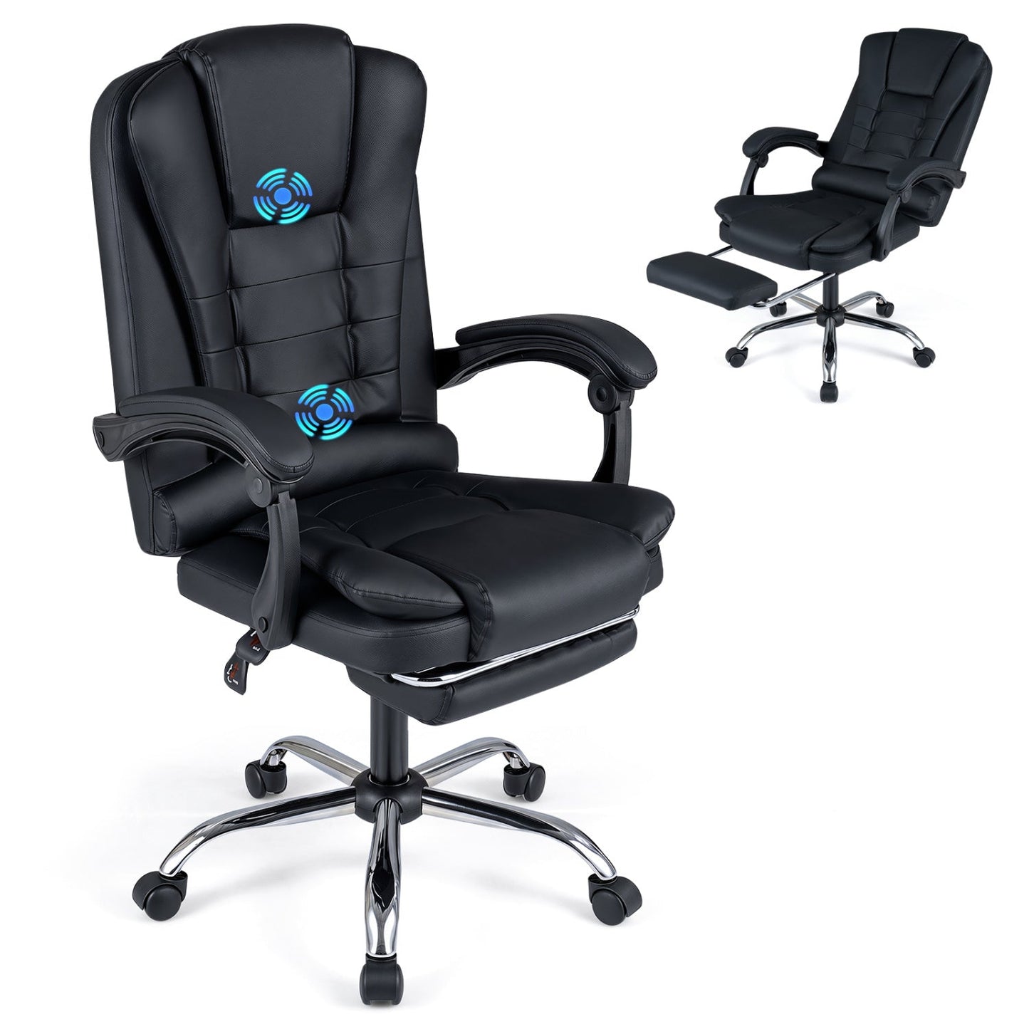 Massage office chair with footrest and reclining backrest in black leather by DirectDeals on Tampa Home & Garden Store