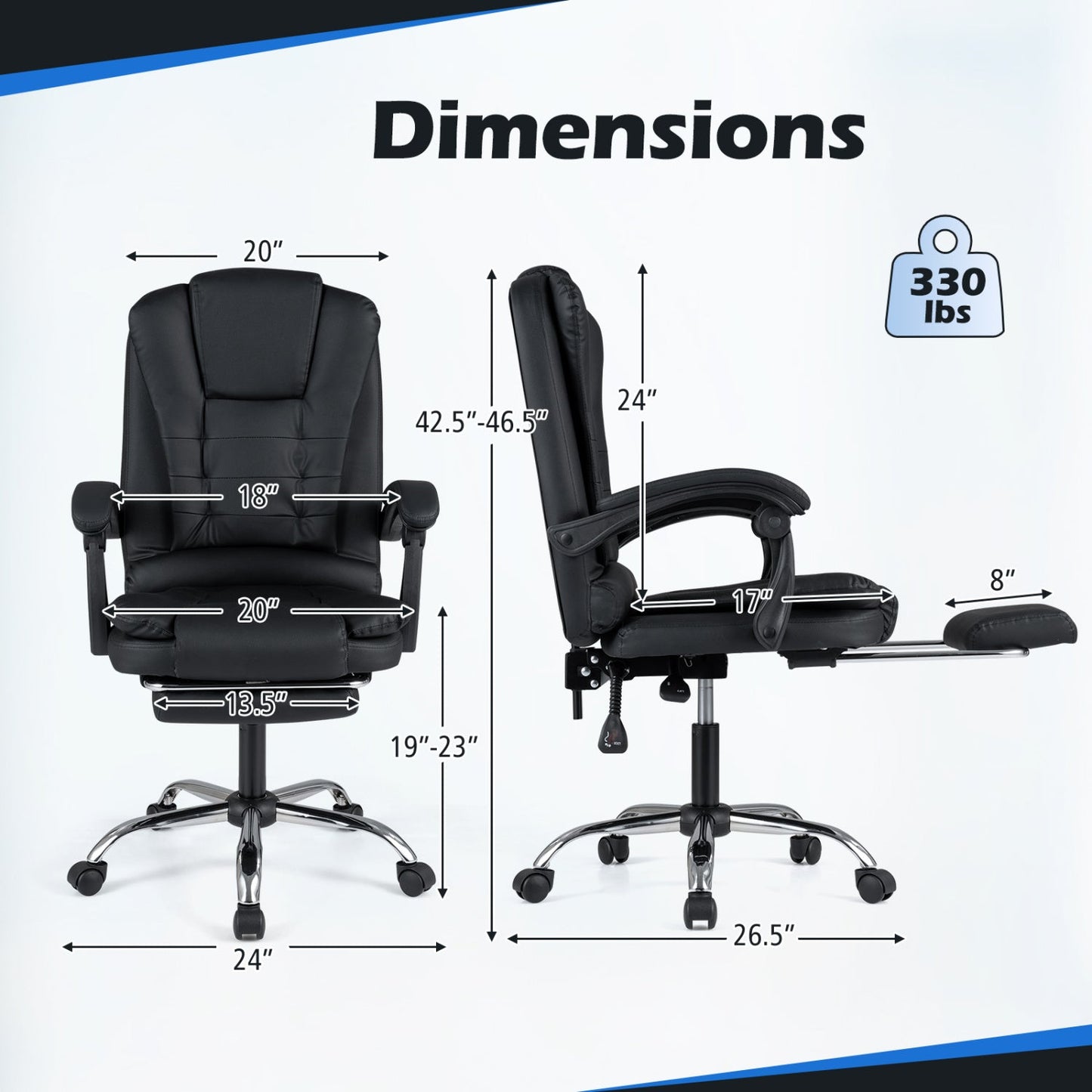 Massage Office Chair with footrest and reclining backrest, DirectDeals, black leather, 330 lbs on Tampa Home & Garden Store